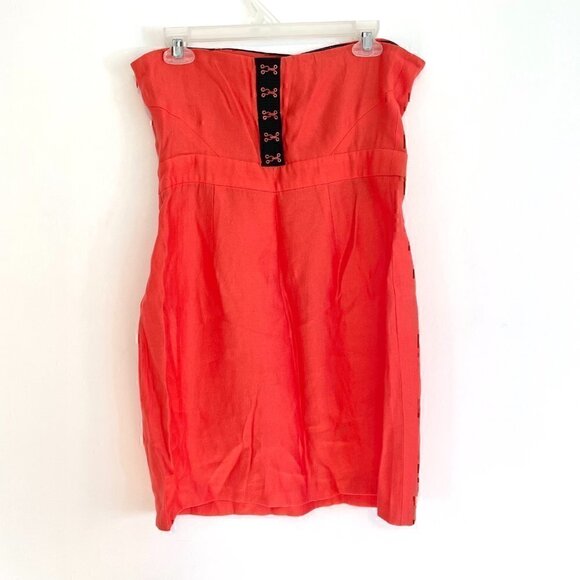 COOPERATIVE URBAN OUTFITTERS Bright Coral Orange Strapless Mini Sheath ? Dress - Picture 9 of 12